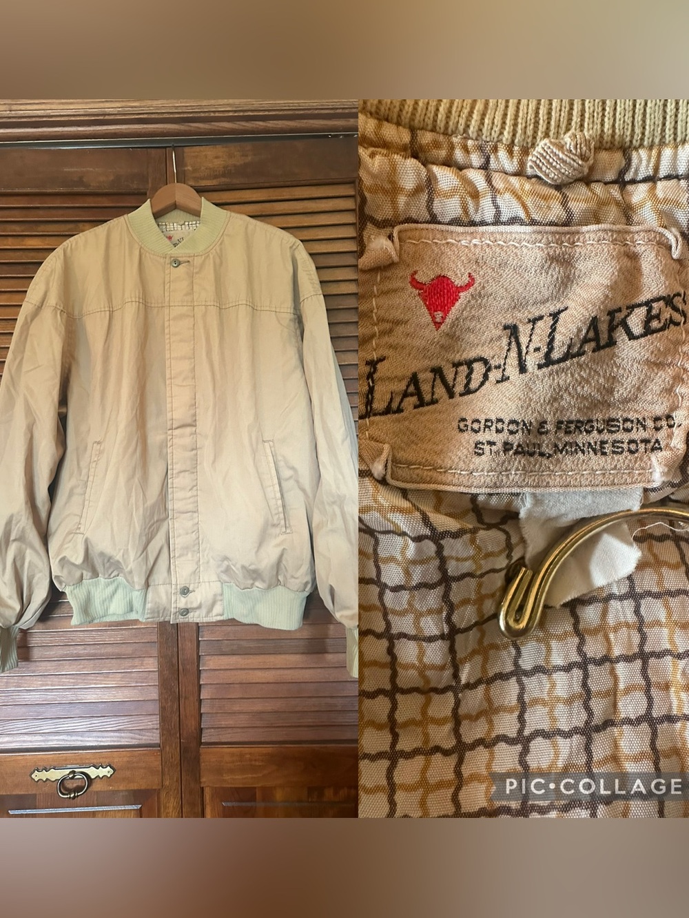 1960s Land-N-Lakes by Gordon & Ferguson Beige Khaki Lined Bomber Windbreaker XL